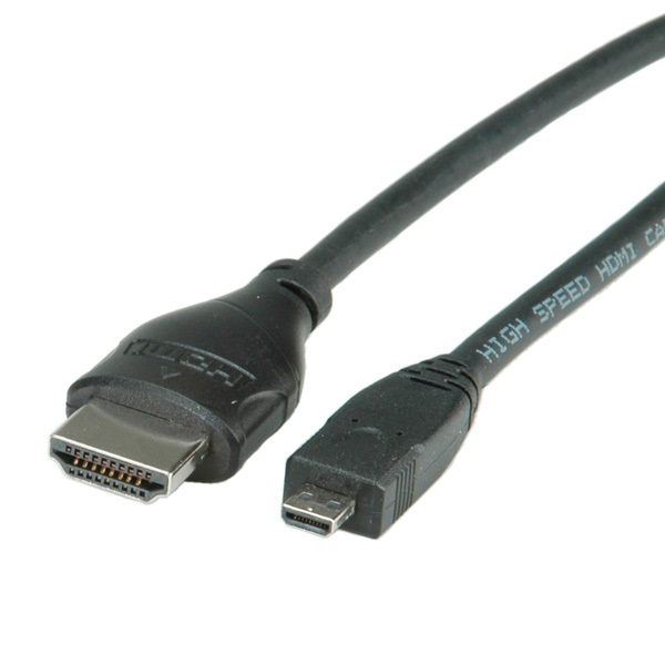 ROLINE Kábel HDMI - Micro HDMI, High Speed Ethernettel, 4K@30Hz, M/M,  2m, fekete