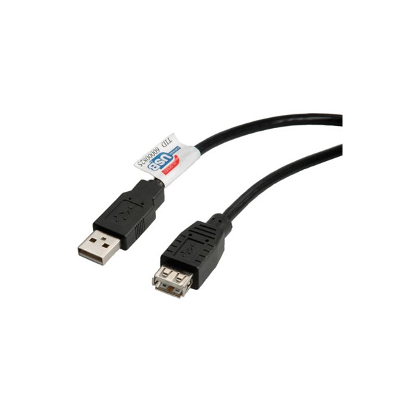 ROLINE Kábel USB 2.0 USB-A - USB-A hosszabbító, M/F, 0,8m , fekete