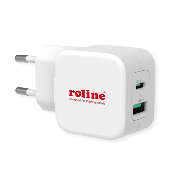 ROLINE Fali töltő, 1x USB-A QX3.0 A 1x USB-C Power IQ, 20W, fehér