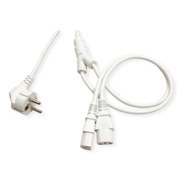 ROLINE Y-Tápkábel Schuko - 2x C13,   2m, fehér