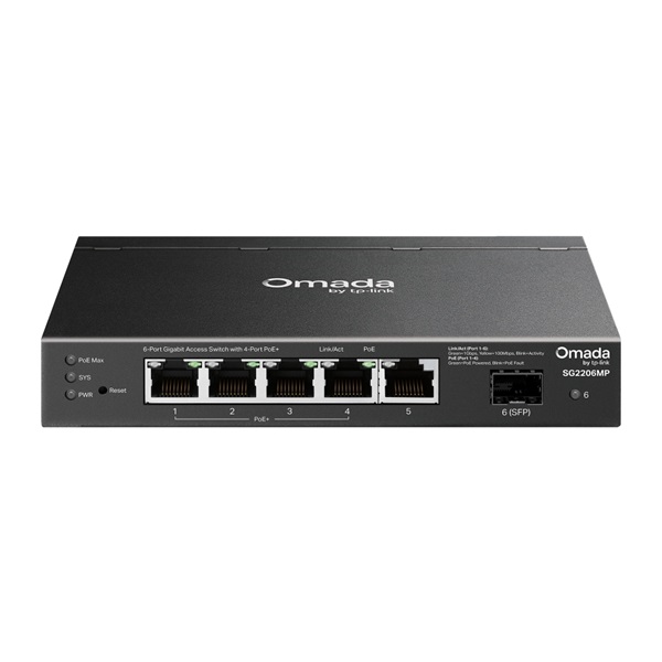 TP-LINK OMADA Switch 5x1000Mbps(4xPOE+) + 1xGigabit SFP, Menedzselhető, SG2206MP