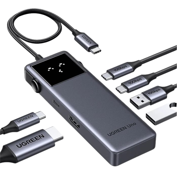 UGREEN Dokkoló állomás 6 az 1-ben, 4K@60Hz, Uno Robot, USB HUB, HDMI, 2x USB-A, 3x USB-C, 100W, szürke