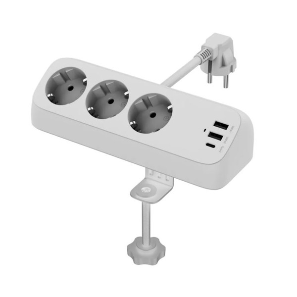 VALUE Hálózati elosztó, Asztali, 3-as + 2x USB-A, 1x USB-C 1,5m, fehér