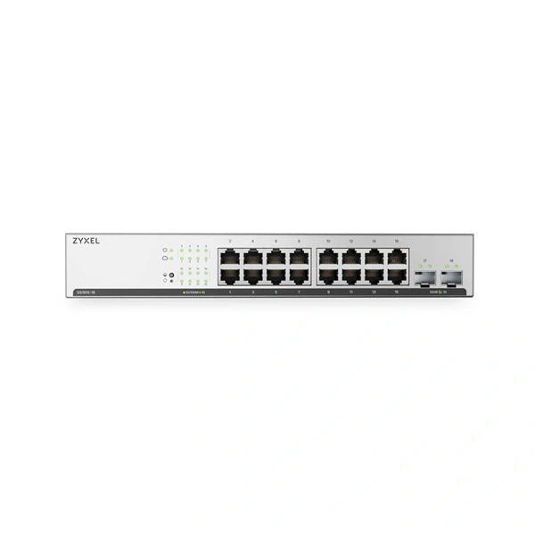 ZYXEL Switch 16x1000Mbps + 2xSFP, Fémházas, Menedzselhető, GS1915-18V2-EU0101F