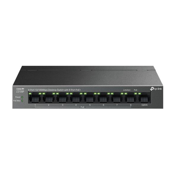 TP-LINK PoE Switch 9x100Mbps (8xPOE+) Fémházas Asztali, LS109P