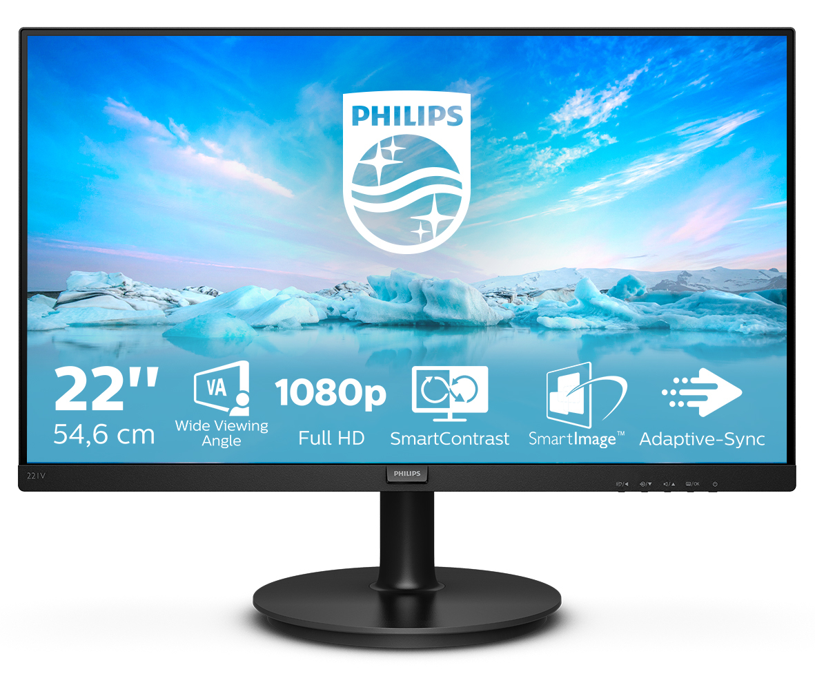 PHILIPS VA monitor 21.5" 221V8A, 1920x1080, 16:9, 250cd/m2, 4ms, VGA/HDMI, hangszóró