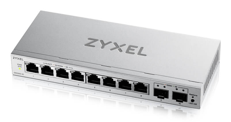 ZYXEL Switch 8x1000Mbps + 2xSFP Fémházas Asztali, Web menedzselés, GS1200-10V3-EU0101F